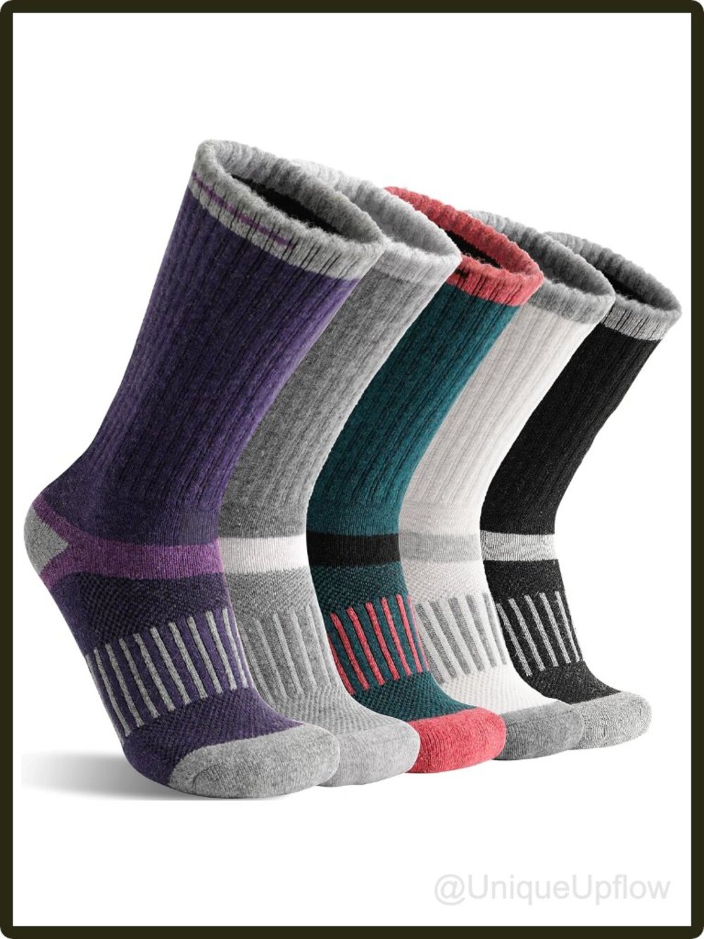 Merino Wool Hiking Socks 5 Pairs Thermal Cushioned Moisture Wicking Crew Winter